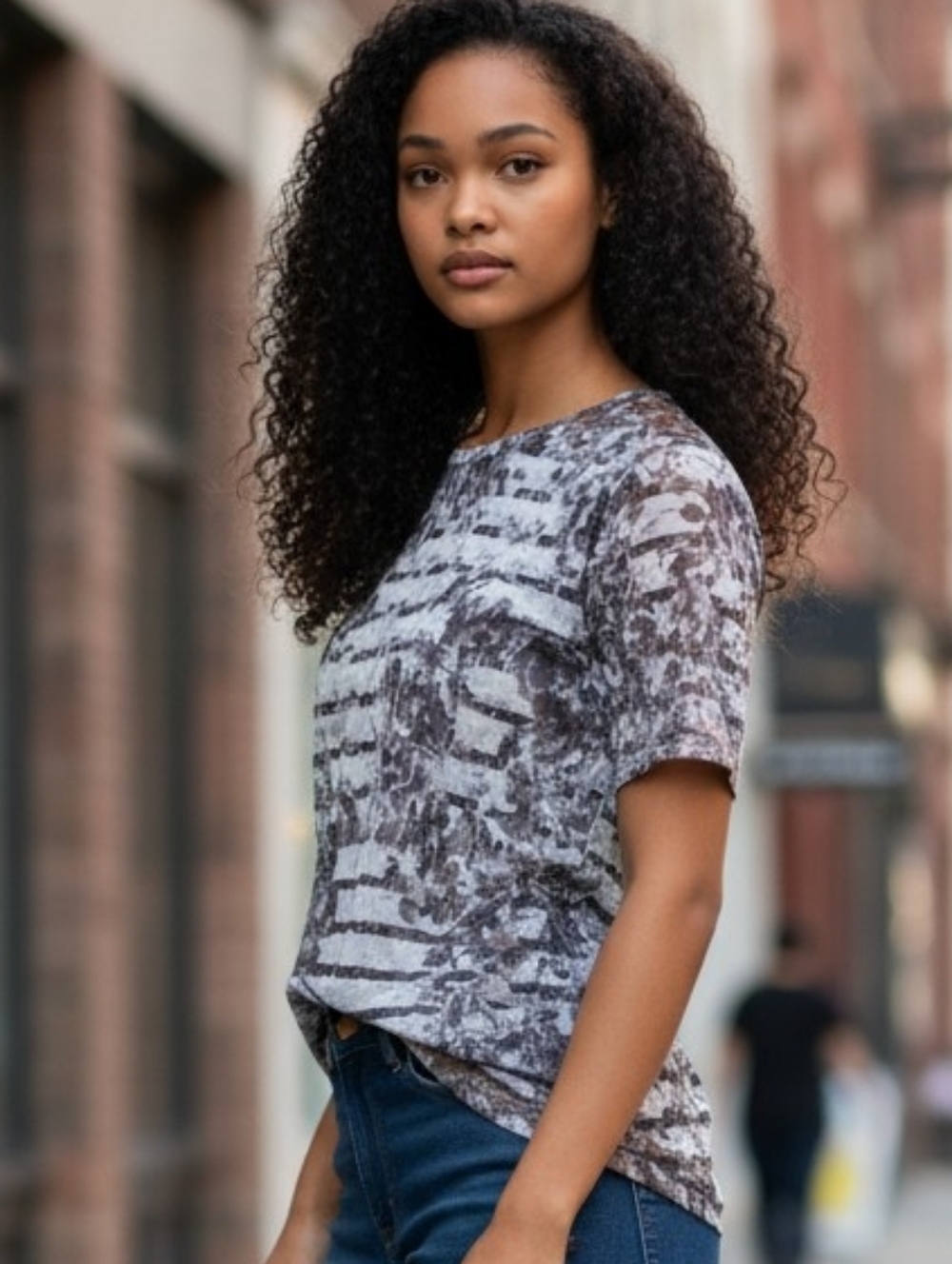 Brittany Black Plum And White Abstract Short Sleeve Top 4559